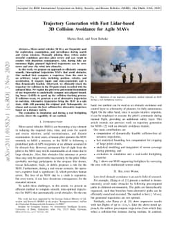 Trajectory Generation with Fast Lidar-based 3D Collision Avoidance for
  Agile MAVs