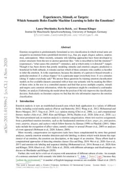 Experiencers, Stimuli, or Targets: Which Semantic Roles Enable Machine
  Learning to Infer the Emotions?
