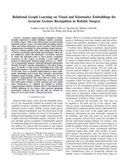 Relational Graph Learning on Visual and Kinematics Embeddings for
  Accurate Gesture Recognition in Robotic Surgery
