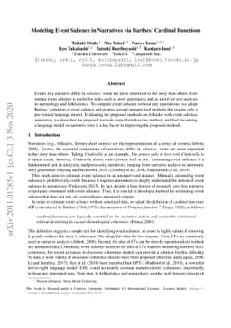 Modeling Event Salience in Narratives via Barthes' Cardinal Functions