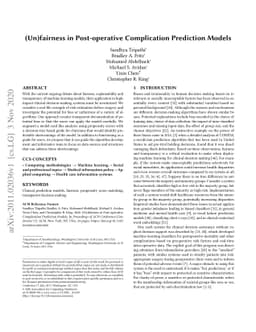 (Un)fairness in Post-operative Complication Prediction Models