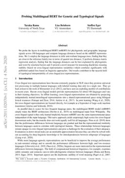Probing Multilingual BERT for Genetic and Typological Signals