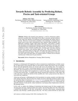 Towards Robotic Assembly by Predicting Robust, Precise and Task-oriented
  Grasps