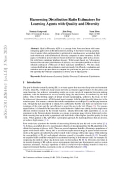 Harnessing Distribution Ratio Estimators for Learning Agents with
  Quality and Diversity