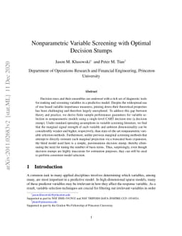 Nonparametric Variable Screening with Optimal Decision Stumps