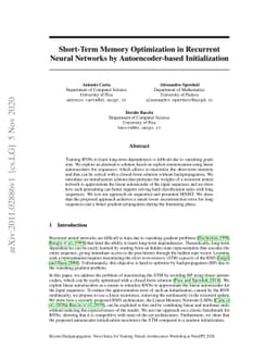 Short-Term Memory Optimization in Recurrent Neural Networks by
  Autoencoder-based Initialization
