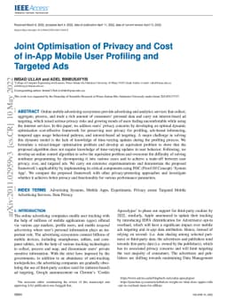 Joint Optimization of Privacy and Cost of in-App Mobile User Profiling
  and Targeted Ads