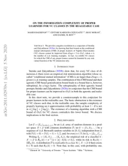 On the Information Complexity of Proper Learners for VC Classes in the
  Realizable Case