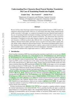 Understanding Pure Character-Based Neural Machine Translation: The Case
  of Translating Finnish into English