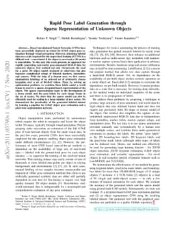 Rapid Pose Label Generation through Sparse Representation of Unknown
  Objects
