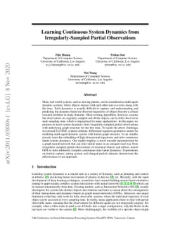 Learning Continuous System Dynamics from Irregularly-Sampled Partial
  Observations
