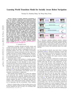 Learning World Transition Model for Socially Aware Robot Navigation