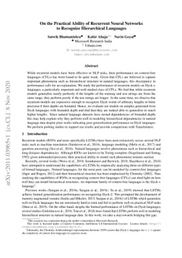 On the Practical Ability of Recurrent Neural Networks to Recognize
  Hierarchical Languages