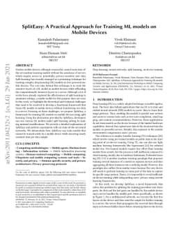 SplitEasy: A Practical Approach for Training ML models on Mobile Devices