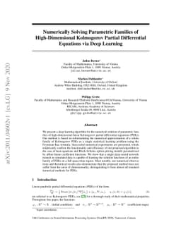 Numerically Solving Parametric Families of High-Dimensional Kolmogorov
  Partial Differential Equations via Deep Learning