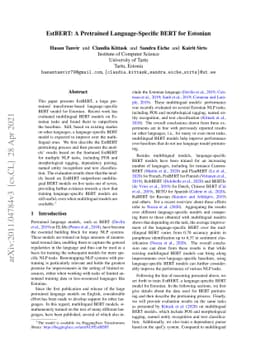 EstBERT: A Pretrained Language-Specific BERT for Estonian