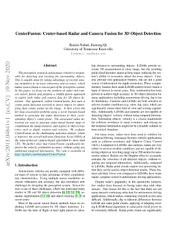 CenterFusion: Center-based Radar and Camera Fusion for 3D Object
  Detection