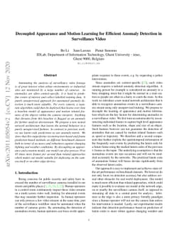 Decoupled Appearance and Motion Learning for Efficient Anomaly Detection
  in Surveillance Video
