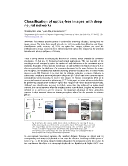 Classification of optics-free images with deep neural networks