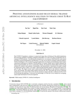 Pristine annotations-based multi-modal trained artificial intelligence
  solution to triage chest X-ray for COVID-19