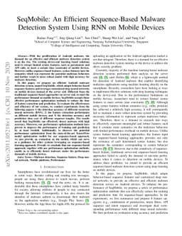 SeqMobile: A Sequence Based Efficient Android Malware Detection System
  Using RNN on Mobile Devices