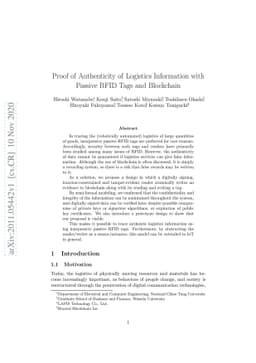 Proof of Authenticity of Logistics Information with Passive RFID Tags
  and Blockchain