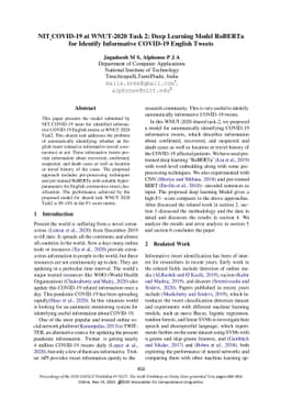 NIT COVID-19 at WNUT-2020 Task 2: Deep Learning Model RoBERTa for
  Identify Informative COVID-19 English Tweets