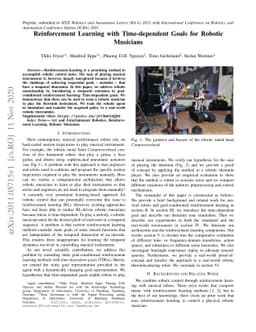 Reinforcement Learning with Time-dependent Goals for Robotic Musicians