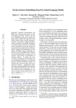 On the Sentence Embeddings from Pre-trained Language Models