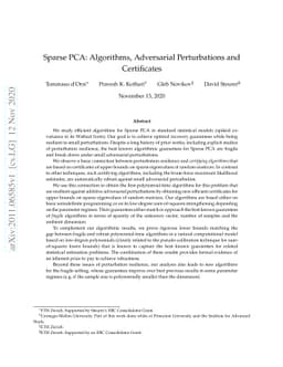 Sparse PCA: Algorithms, Adversarial Perturbations and Certificates