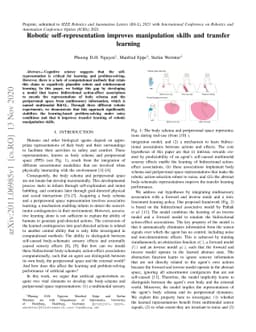 Robotic self-representation improves manipulation skills and transfer
  learning