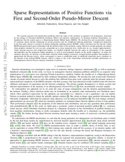 Sparse Representations of Positive Functions via First and Second-Order
  Pseudo-Mirror Descent