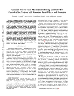 Gaussian Process-based Min-norm Stabilizing Controller for
  Control-Affine Systems with Uncertain Input Effects and Dynamics
