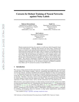 Coresets for Robust Training of Neural Networks against Noisy Labels