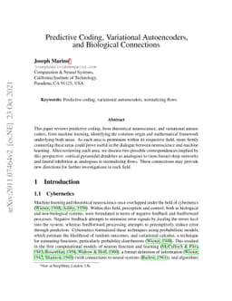 Predictive Coding, Variational Autoencoders, and Biological Connections
