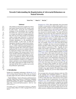 Towards Understanding the Regularization of Adversarial Robustness on
  Neural Networks
