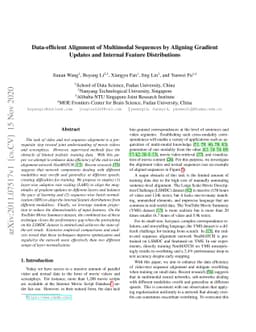 Data-efficient Alignment of Multimodal Sequences by Aligning Gradient
  Updates and Internal Feature Distributions