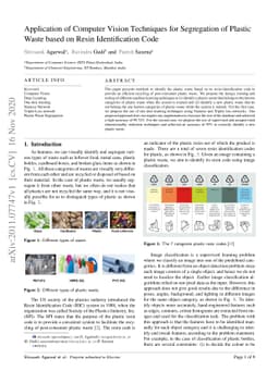 Application of Computer Vision Techniques for Segregation of
  PlasticWaste based on Resin Identification Code