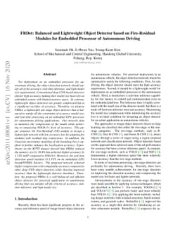 FRDet: Balanced and Lightweight Object Detector based on Fire-Residual
  Modules for Embedded Processor of Autonomous Driving