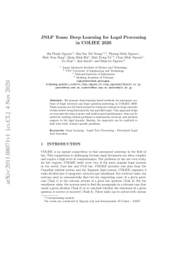 JNLP Team: Deep Learning for Legal Processing in COLIEE 2020