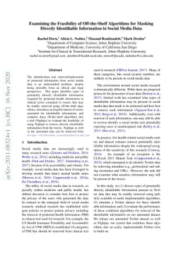 Examining the Feasibility of Off-the-Shelf Algorithms for Masking
  Directly Identifiable Information in Social Media Data