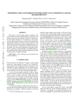 Optimizing voice conversion network with cycle consistency loss of
  speaker identity