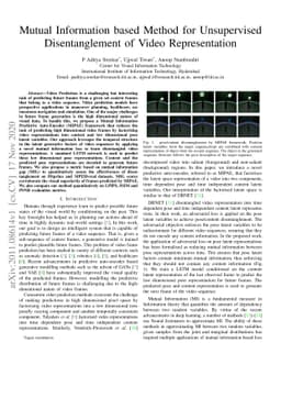 Mutual Information Based Method for Unsupervised Disentanglement of
  Video Representation