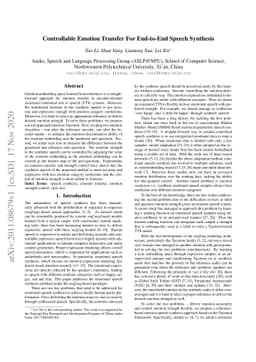 Controllable Emotion Transfer For End-to-End Speech Synthesis