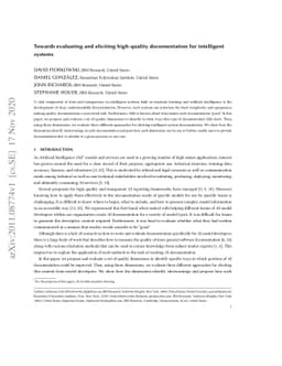 Towards evaluating and eliciting high-quality documentation for
  intelligent systems