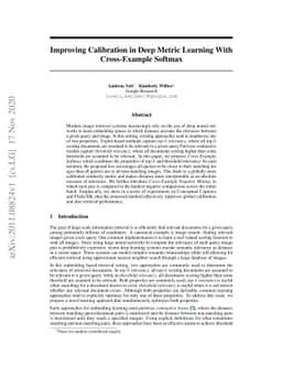 Improving Calibration in Deep Metric Learning With Cross-Example Softmax