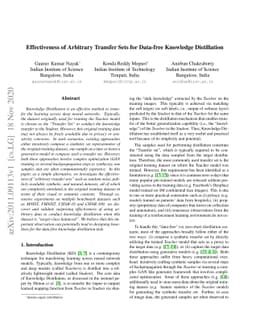 Effectiveness of Arbitrary Transfer Sets for Data-free Knowledge
  Distillation