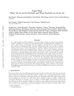 Game Plan: What AI can do for Football, and What Football can do for AI