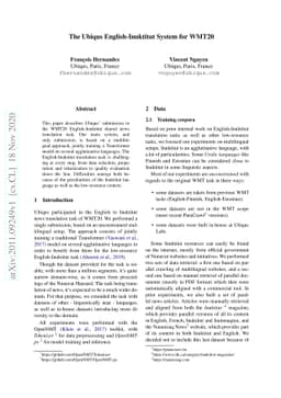 The Ubiqus English-Inuktitut System for WMT20