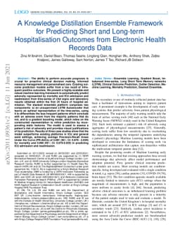 A Knowledge Distillation Ensemble Framework for Predicting Short and
  Long-term Hospitalisation Outcomes from Electronic Health Records Data